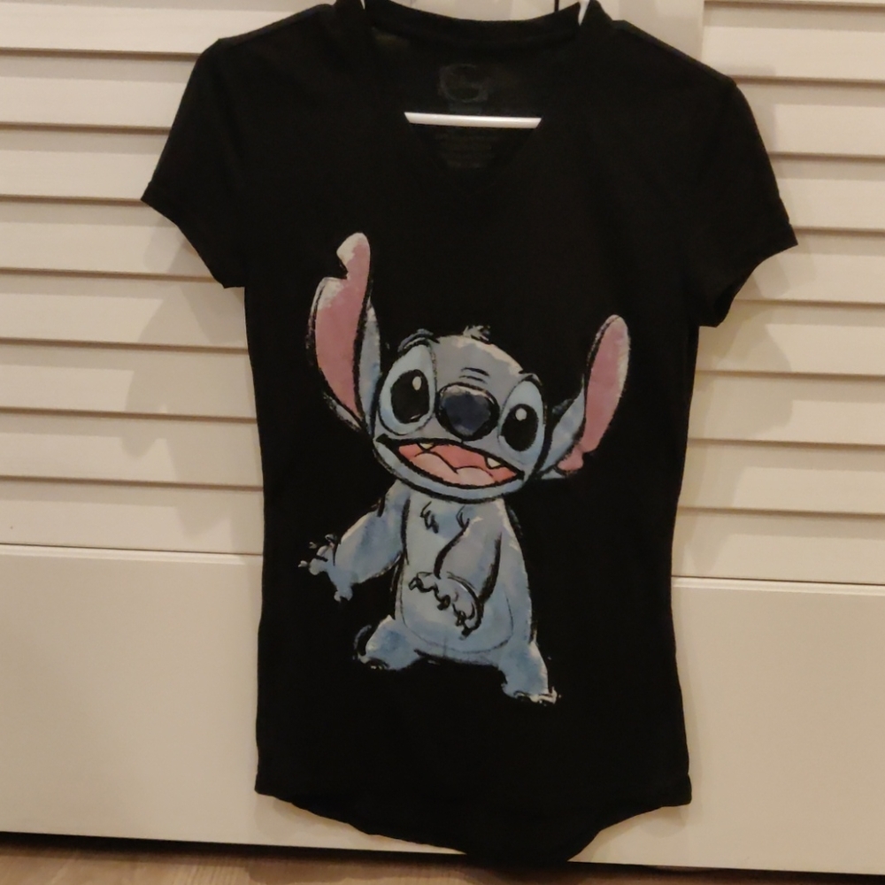 Disney Black Stitch Tee Tshirt V-neck XS